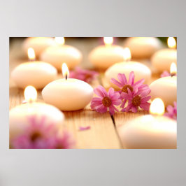 Kerzen, Holzfußboden und Blume sammeln Zen-Ruhe Poster