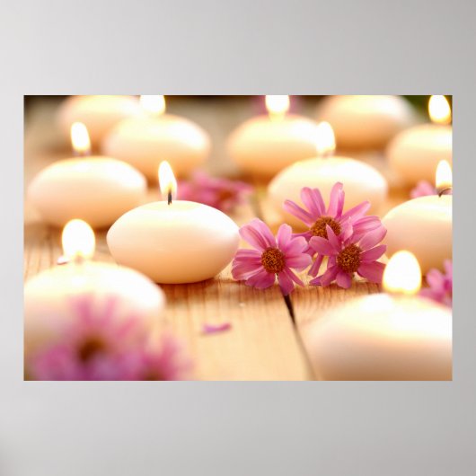 Kerzen, Holzfußboden und Blume sammeln Zen-Ruhe Poster (Vorne)