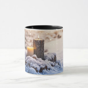 Kerzen im mystischen Weihnachts-Schnee-Kaffee Tasse