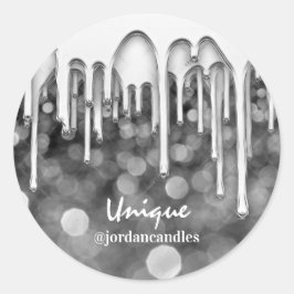 Kerzen Kleiner BusIness Name Silbergrau Tropfen Runder Aufkleber