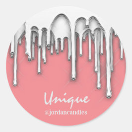 Kerzen Kleiner BusIness Name Silver Grau Pink Runder Aufkleber
