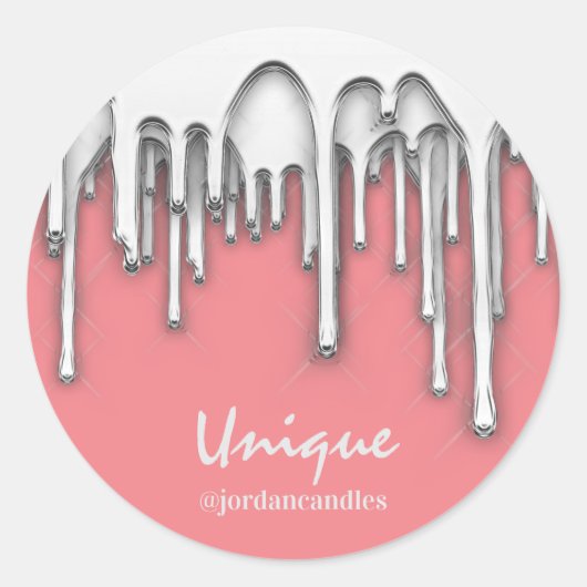Kerzen Kleiner BusIness Name Silver Grau Pink Runder Aufkleber (Vorderseite)