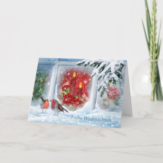 Kerzen, Poinsettien, Robinen und Weihnachten (Vorderseite)