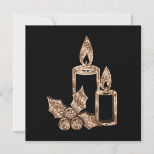 Kerzen Stechpalme Modern Schwarz und Gold Weihnach Feiertagskarte