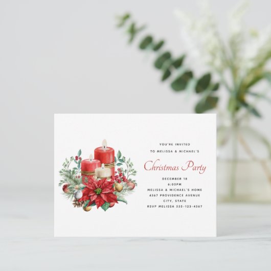 Kerzen und Blumenbouquet Weihnachtsgebäck Party Postkarte (Stehend Vorderseite)