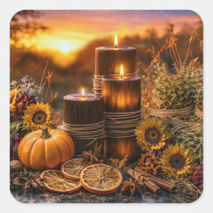 Kerzen und Ernte Mabon Herbst-Tagundnachtgleiche Quadratischer Aufkleber