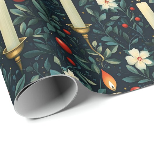 Kerzen und Grünpflanzen Xmas Geschenkpapier (Rolleneckpunkt)