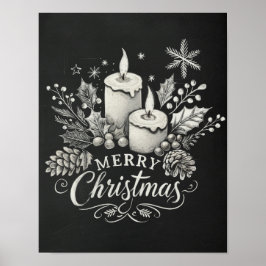 Kerzen und Holly Chalkboard Frohe Weihnachten Poster