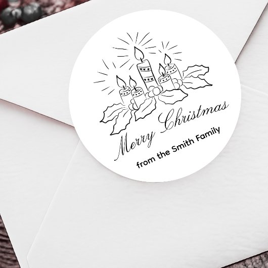 Kerzen und Holly Script Weihnachtsaufkleber Runder Aufkleber