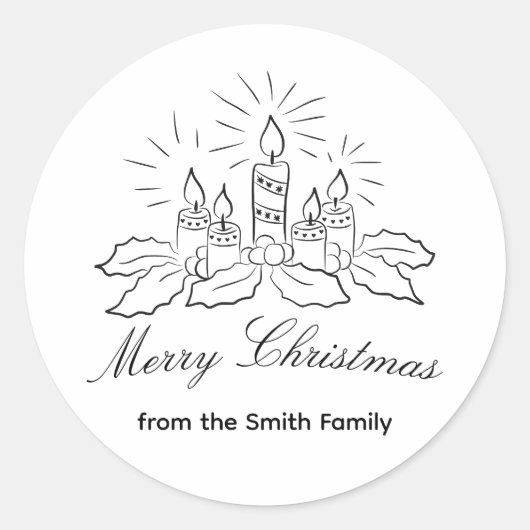 Kerzen und Holly Script Weihnachtsaufkleber Runder Aufkleber (Vorderseite)