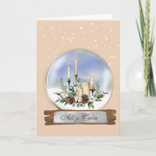 Kerzen und Pine Bough Snow Globe Weihnachtskarte Karte (Vorderseite)