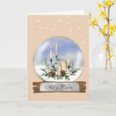 Kerzen und Pine Bough Snow Globe Weihnachtskarte Karte (Gelbe Blume)