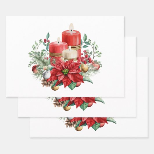Kerzen und Poinsettia Bouquet Weihnachten Geschenkpapier Set (Set)