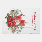 Kerzen und Poinsettia Bouquet Weihnachten Geschirrtuch (Horizontal)