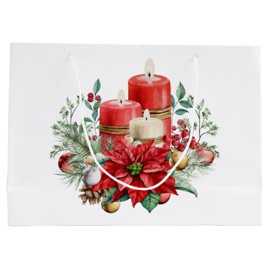 Kerzen und Poinsettia Bouquet Weihnachten Große Geschenktüte (Rückseite)