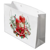 Kerzen und Poinsettia Bouquet Weihnachten Große Geschenktüte (Rückseite Schrägansicht)