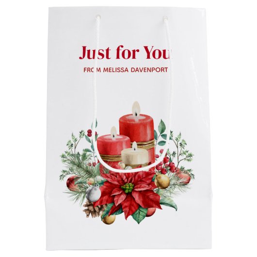 Kerzen und Poinsettia Bouquet Weihnachten Mittlere Geschenktüte (Rückseite)