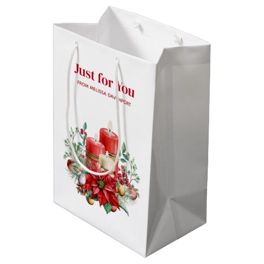 Kerzen und Poinsettia Bouquet Weihnachten Mittlere Geschenktüte (Rückseite Schrägansicht)
