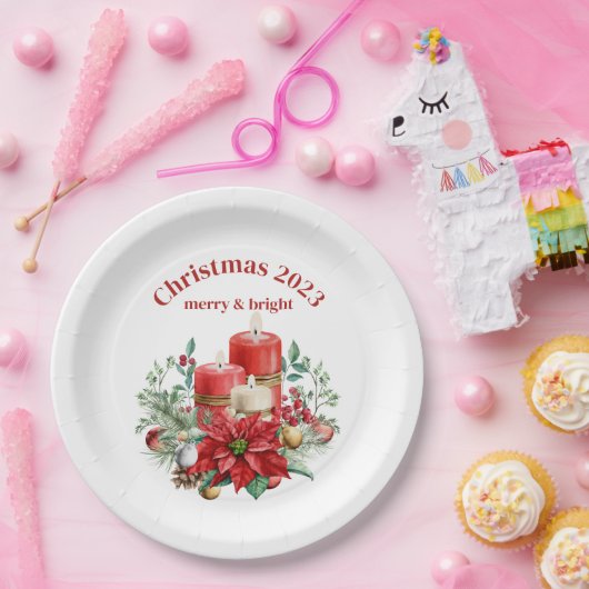 Kerzen und Poinsettia Bouquet Weihnachten Pappteller (Party)