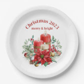 Kerzen und Poinsettia Bouquet Weihnachten Pappteller (Vorderseite)