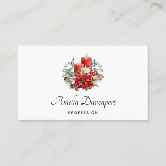 Kerzen und Poinsettia Bouquet Weihnachten Visitenkarte (Vorderseite)