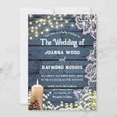 Kerzen und Spitzen Rustikale blaue Hochzeit Einladung (Vorderseite)