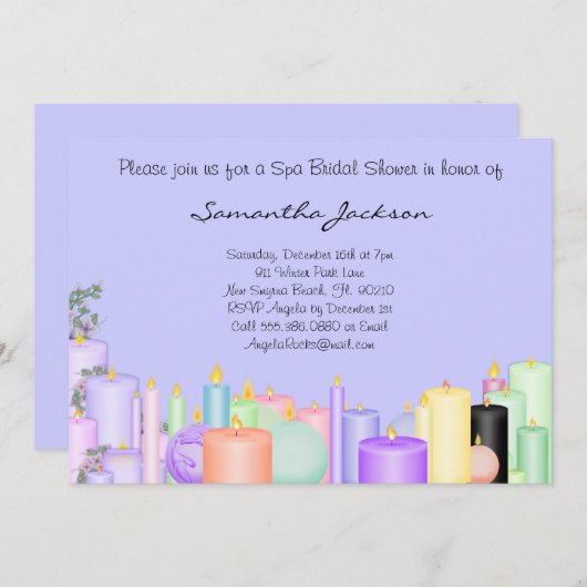 Kerzen-Wellness-Center-Braut-Brautparty laden ein Einladung (Vorne/Hinten)