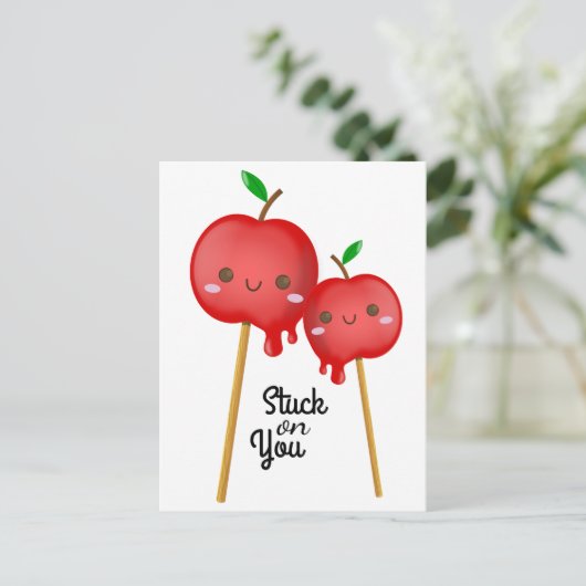Kerzenäpfel stecken auf dir fest postkarte (Stehend Vorderseite)