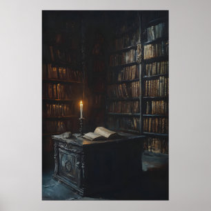 Kerzenbeleuchtete gotische Bibliotheks-Kunst, Dark Poster