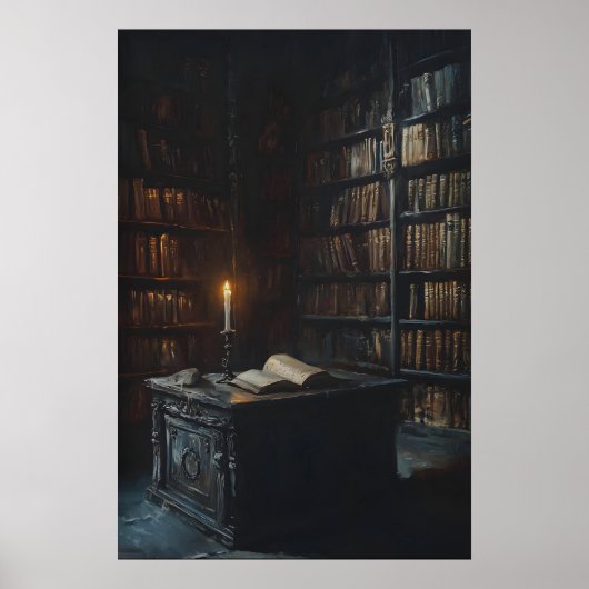 Kerzenbeleuchtete gotische Bibliotheks-Kunst, Dark Poster (Vorne)