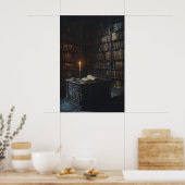 Kerzenbeleuchtete gotische Bibliotheks-Kunst, Dark Poster (Küche)