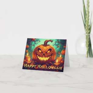 Kerzenbeleuchteter ausgehöhlter Kürbis Halloween K Karte