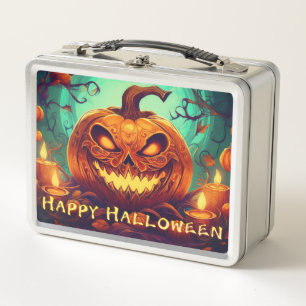 Kerzenbeleuchteter ausgehöhlter Kürbis Halloween K Metall Brotdose