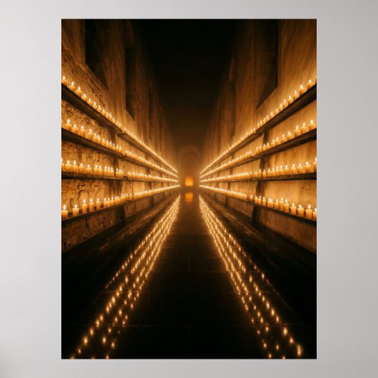 Kerzenbeleuchteter Korridor Endloser Lichtweg Poster (Vorne)