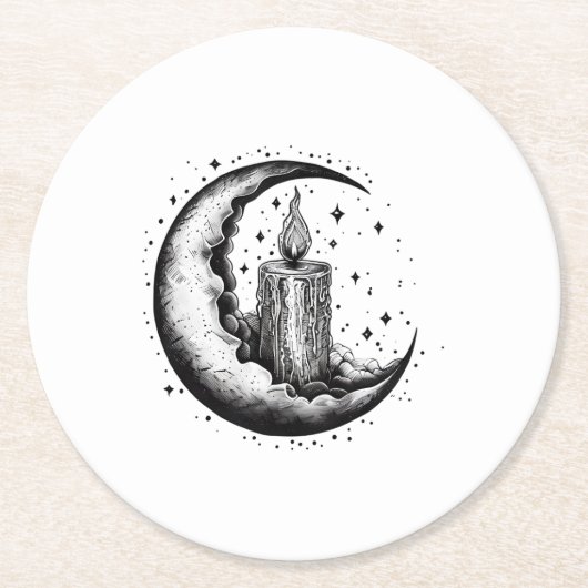 Kerzenbeleuchteter Mond Runder Pappuntersetzer (Vorderseite)
