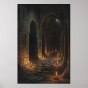Kerzenbeleuchtetes Labyrinth Gothic Castle Korrido Poster