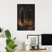 Kerzenbeleuchtetes Labyrinth Gothic Castle Korrido Poster (Heimbüro)