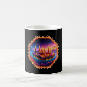 Kerzenbetriebenes Raumfahrzeug in einem chaotische Kaffeetasse