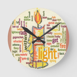 Kerzenflamme Wortwolken-Kunstposter Runde Wanduhr