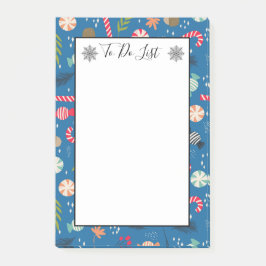 Kerzenleuchten und gebratene Weihnachtsbonbons auf Post-it Klebezettel