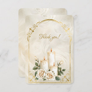 Kerzenlicht mit Gold und weißen Rosen Dankeskarte