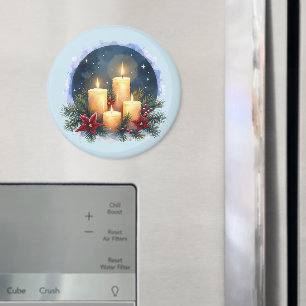 Kerzenschein zu Weihnachten mit Poinsettien Magnet