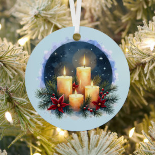 Kerzenschein zu Weihnachten mit Poinsettien Ornament Aus Metall