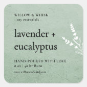 Kerzenverpackung Seite Grün botanisch Quadratischer Aufkleber (Vorderseite)