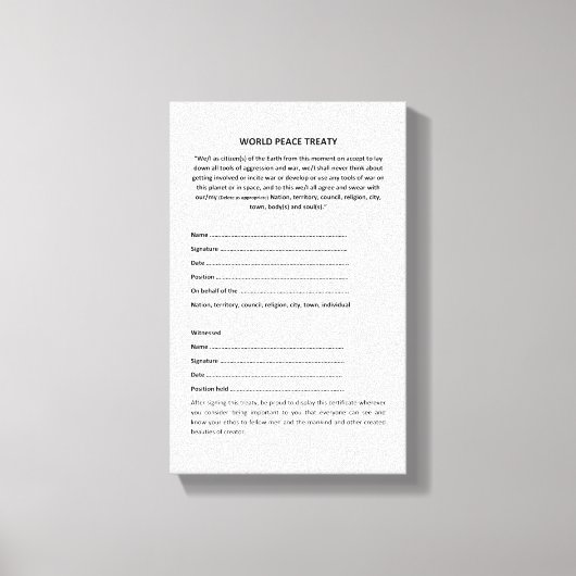 Keshe-Weltfriedenspakt über Leinwand (Vorderseite)