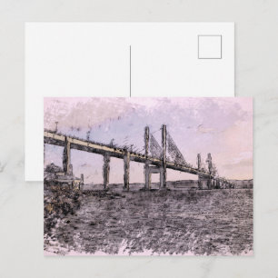Kessock Bridge Inverness Künstlerische Aquarellmal Postkarte