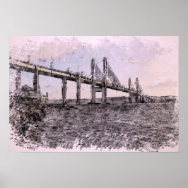 Kessock Bridge Scotland Artistic Watercolour Poster