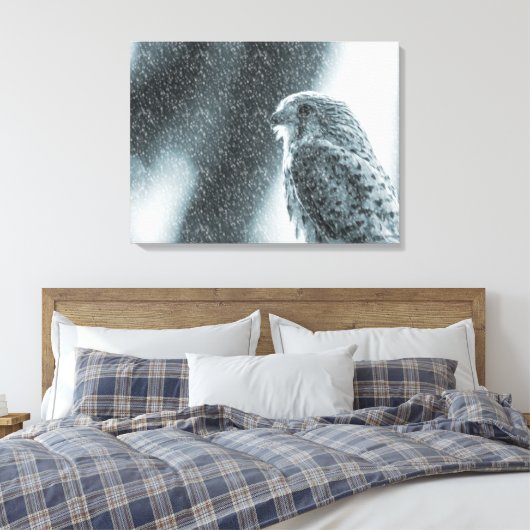 Kestrel im Schneesturm Leinwanddruck (Insitu (Schlafzimmer))