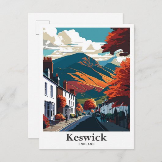 Keswick England Vintage Travel Illustration Postkarte (Vorne/Hinten)