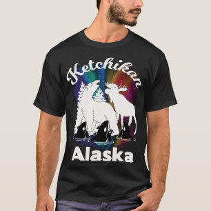 Ketchikan Alaska Aurora Borealis Bear Moose T-Shirt